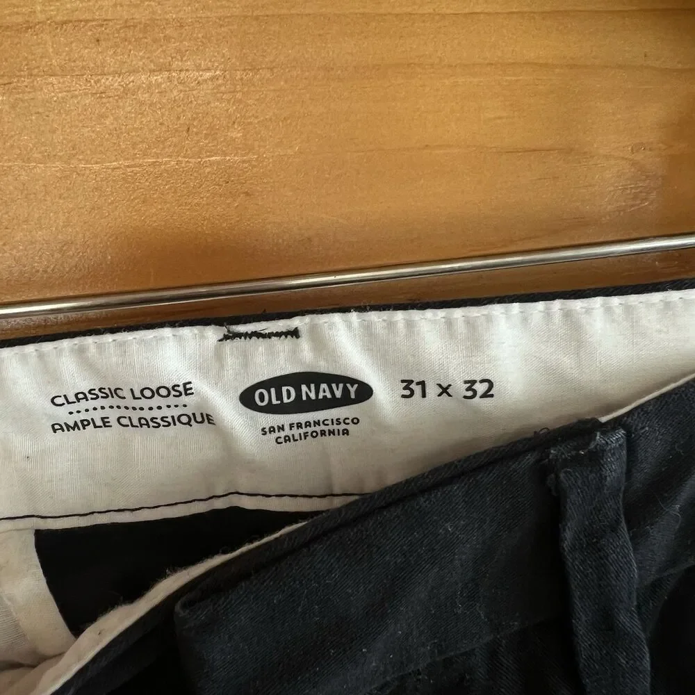Old Navy Classic Loose Pants Mens Black Chino Cotton Casual Comfort 31x32